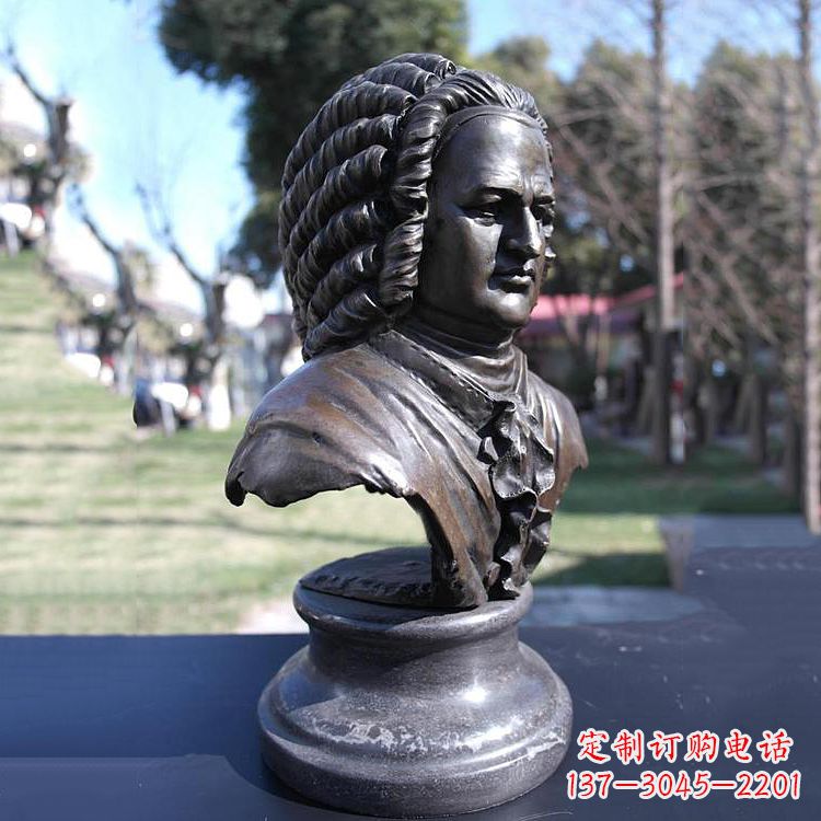 廊坊巴赫头像铜雕-德古巴洛克时期作曲家、键盘演奏家胸像雕塑