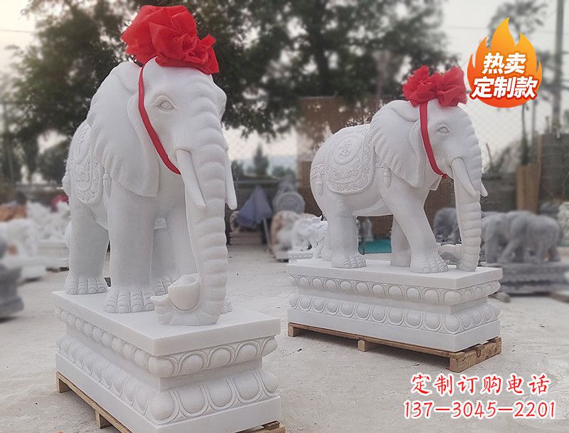 廊坊白色石雕大象卷鼻子