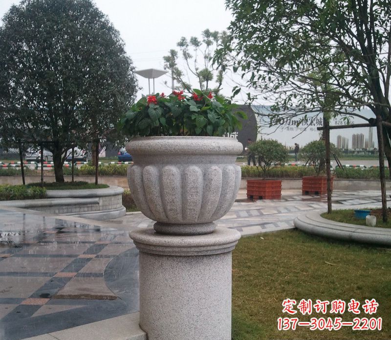 廊坊别墅景观大理石花盆石雕 (2)