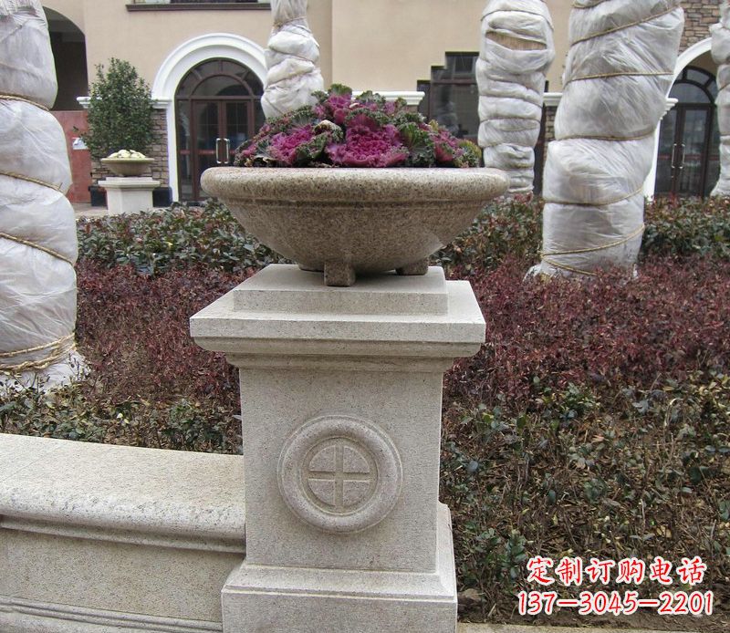 廊坊别墅景观大理石花盆石雕_2
