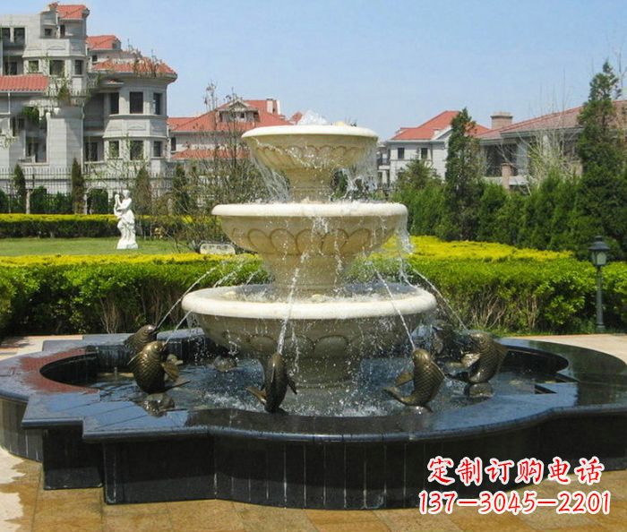 廊坊别墅景观多层鲤鱼喷泉石雕