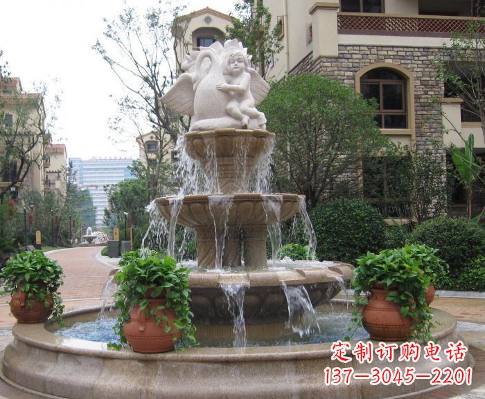 廊坊别墅景观天使喷泉石雕 (4)