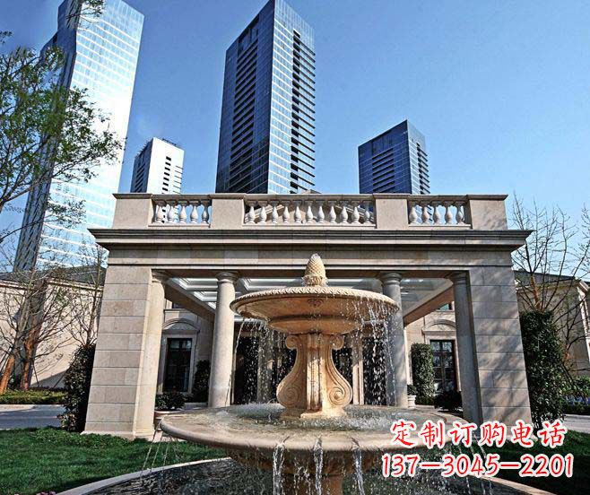 廊坊别墅景观晚霞红喷泉石雕 (2)