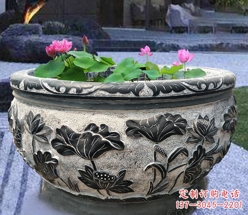 廊坊别墅庭院石雕鱼缸