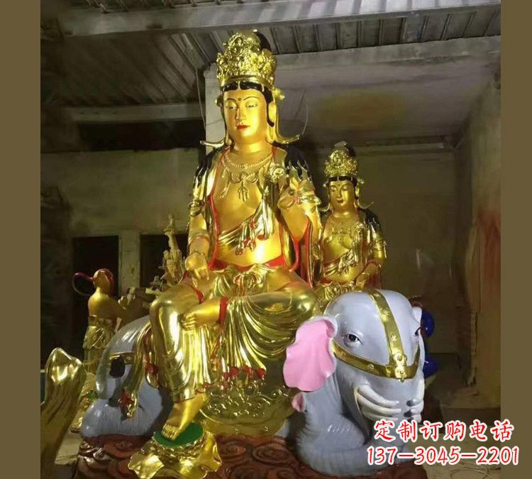 廊坊玻璃钢乘大象的普贤菩萨雕塑