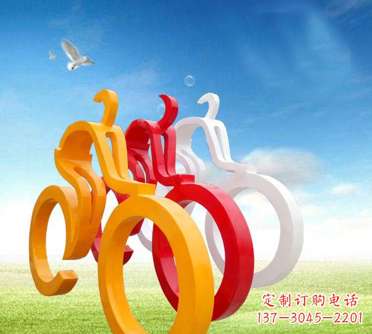 廊坊玻璃钢艺术自行车雕塑