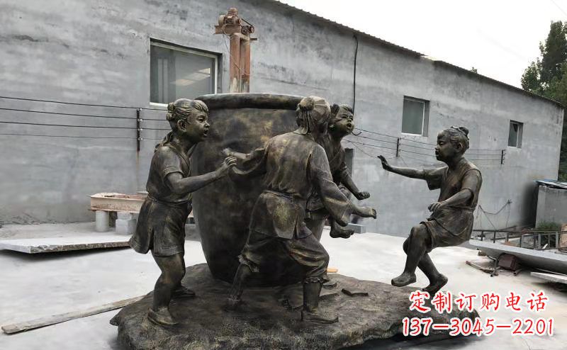 廊坊玻璃钢仿铜古代寓言故事司马光砸缸雕塑