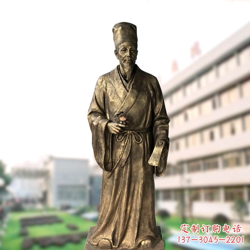 廊坊玻璃钢仿铜李时珍塑像-医院医学院药圣雕塑