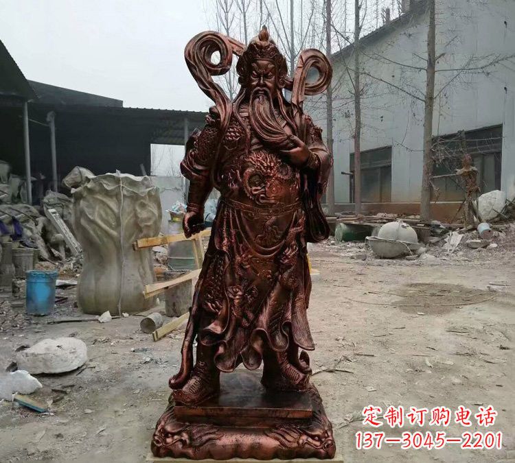 廊坊玻璃钢仿铜捋须关公雕塑
