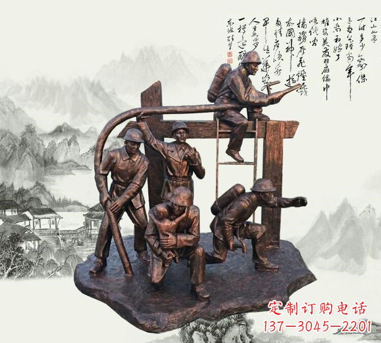 廊坊玻璃钢仿铜消防员雕塑传承英雄豪情