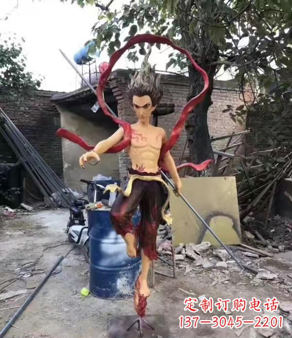 廊坊仿真玻璃钢哪吒雕塑精美绝伦