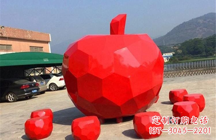 廊坊玻璃钢公园彩绘几何苹果雕塑