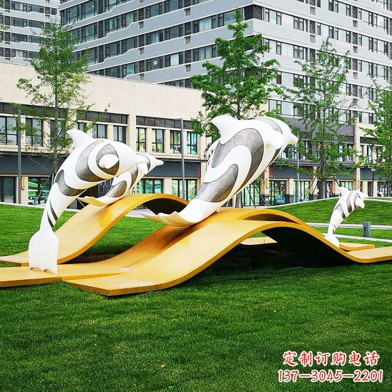 廊坊玻璃钢海豚景观雕塑-城市园林创意动物景观雕塑
