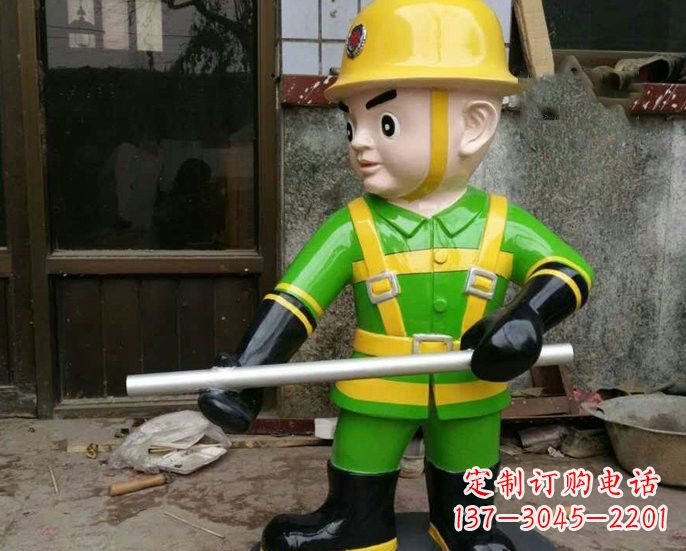 廊坊玻璃钢卡通消防员雕塑