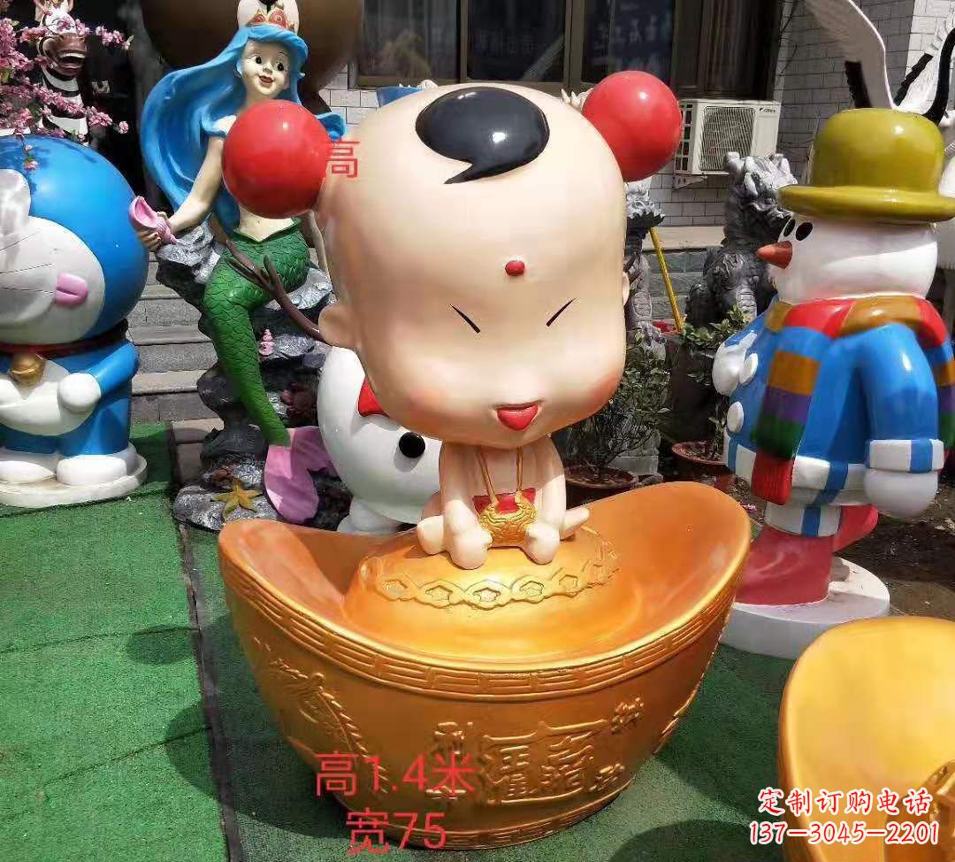 廊坊玻璃钢卡通元宝娃娃雕塑招财人物摆件