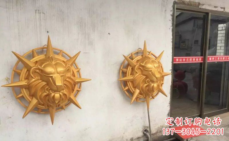 廊坊玻璃钢狮子头雕塑——精美景观装置