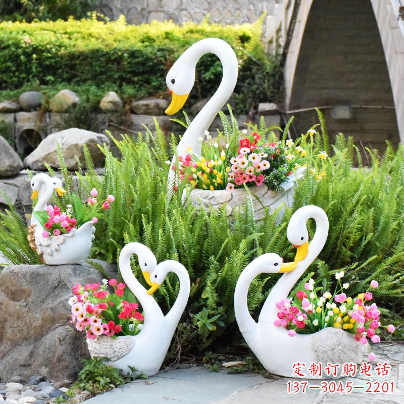 廊坊玻璃钢天鹅花盆雕塑