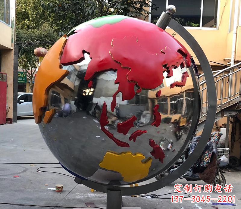 廊坊不锈钢彩绘地球仪雕塑与世界接轨
