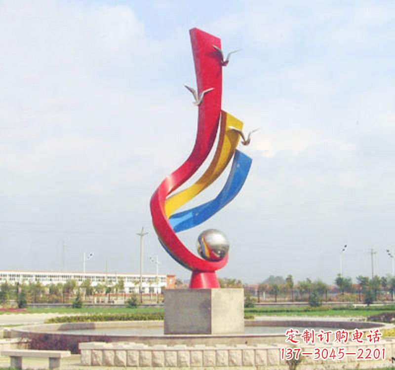 廊坊不锈钢彩色海鸥海浪雕塑——美丽传承