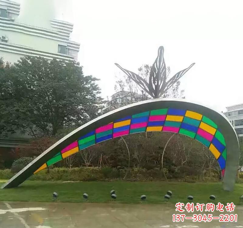 廊坊不锈钢彩色拼接拱门雕塑