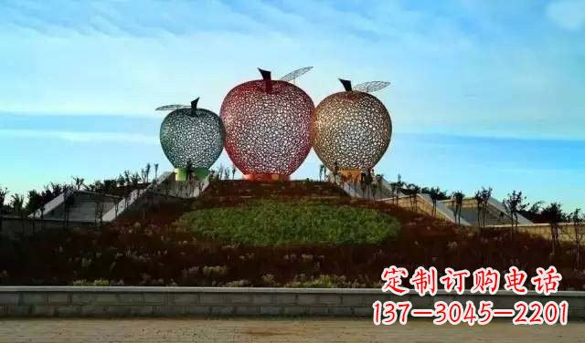 廊坊不锈钢城市彩色镂空苹果雕塑