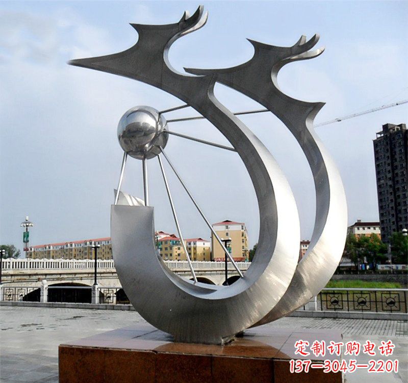 廊坊不锈钢城市抽象双龙戏珠雕塑