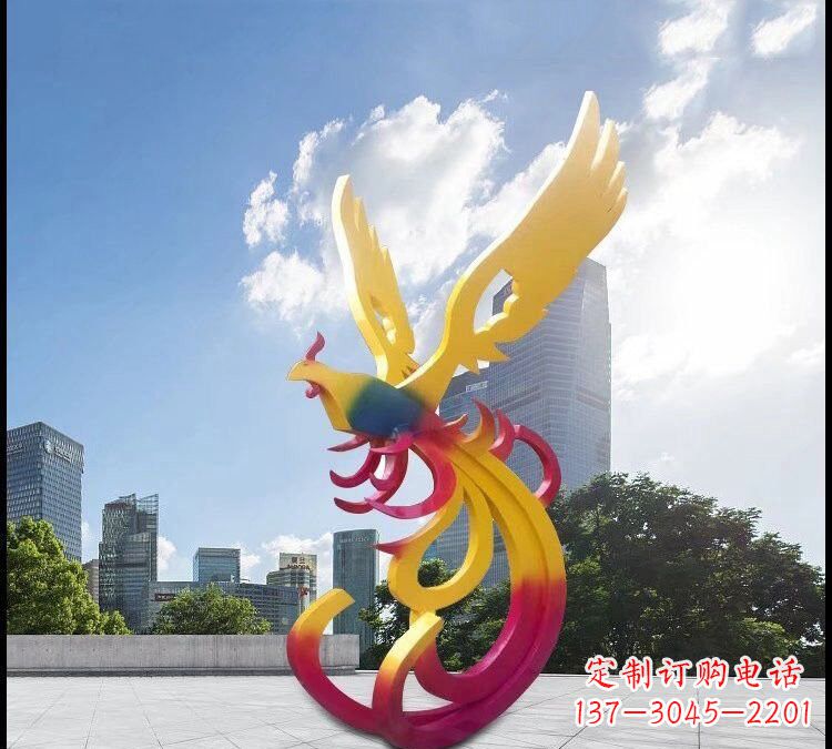 廊坊绚丽多彩的不锈钢凤凰雕塑