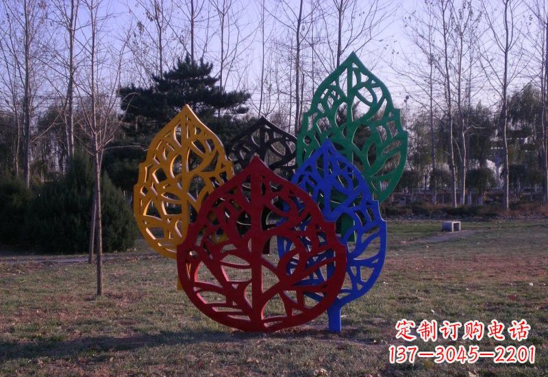 廊坊不锈钢抽象彩色树叶雕塑