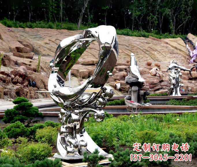廊坊不锈钢抽象海豚雕塑 (2)