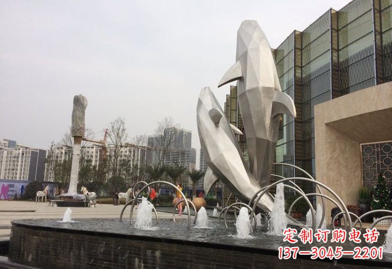 廊坊不锈钢抽象块面海豚雕塑