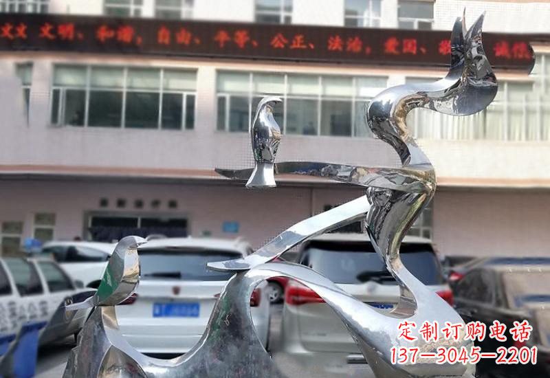廊坊不锈钢抽象人物和平鸽雕塑