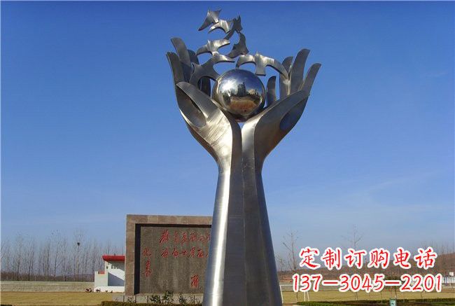 廊坊纪念和平——不锈钢抽象手托和平鸽雕塑