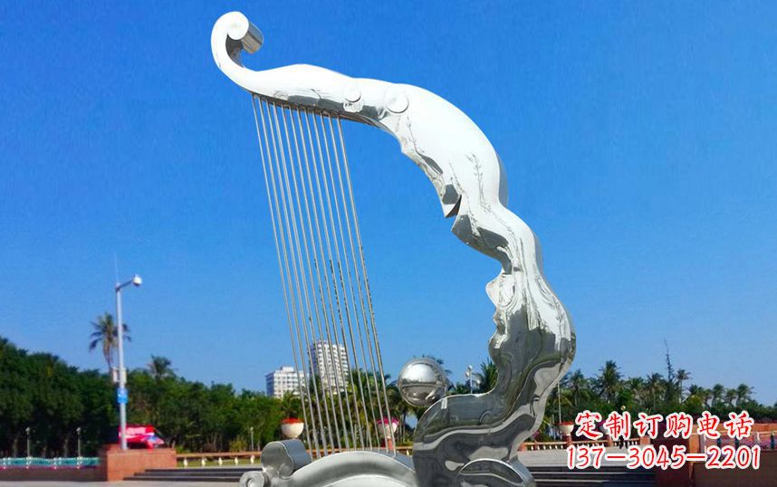 廊坊不锈钢抽象竖琴广场雕塑