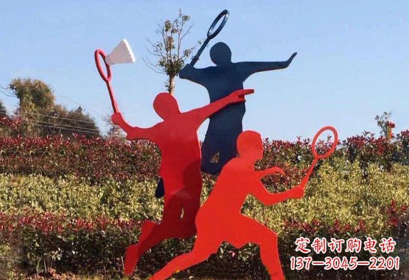 廊坊不锈钢打羽毛球剪影人物雕塑