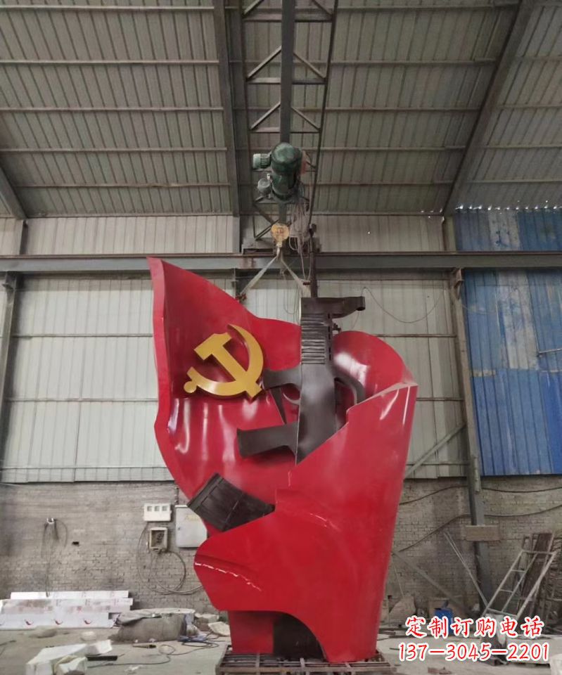 廊坊不锈钢的党旗步枪雕塑