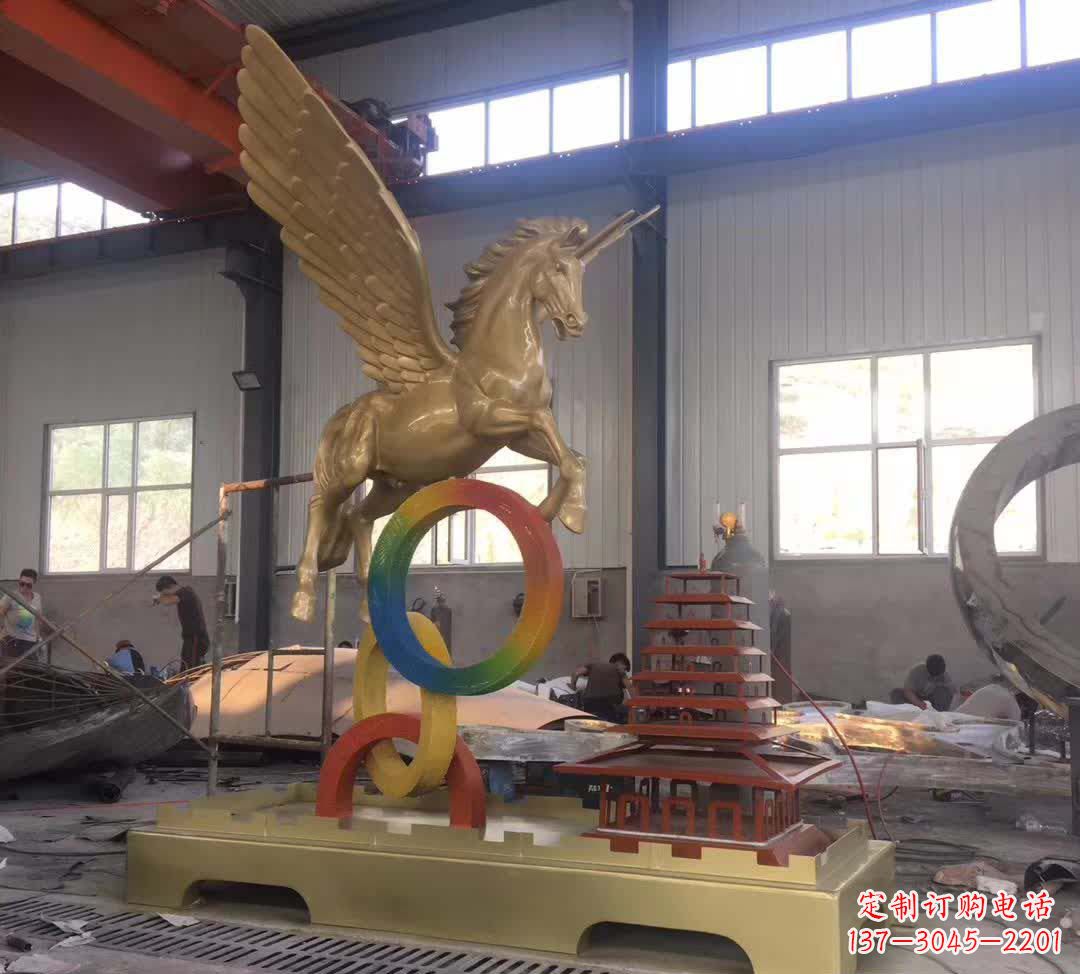 廊坊不锈钢飞马踩圆圈雕塑精美艺术之作