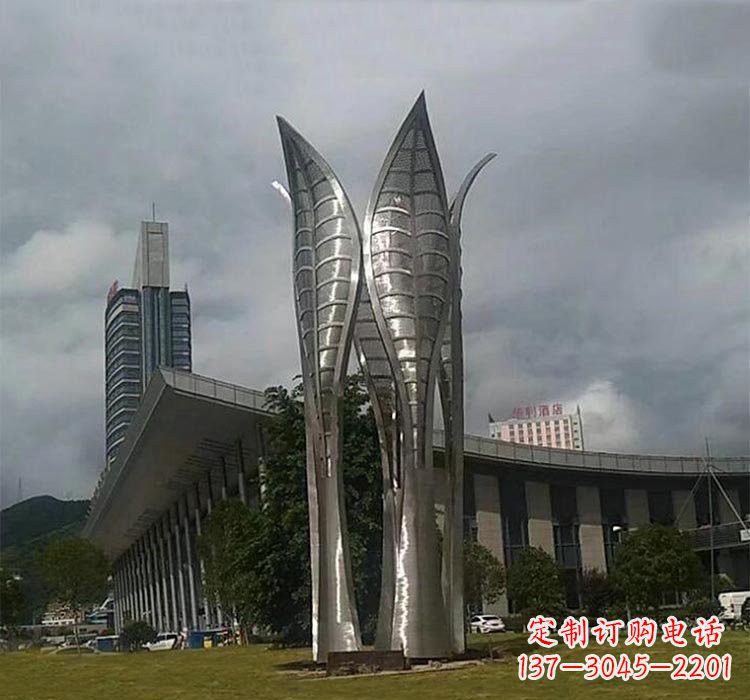 廊坊不锈钢公园大型树叶雕塑精美绝伦
