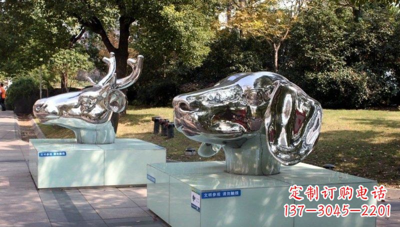 廊坊不锈钢公园十二生肖动物头像雕塑