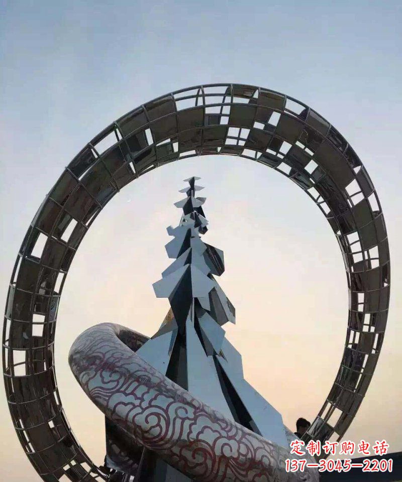 廊坊不锈钢松树祥云雕塑