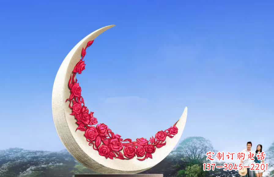 廊坊不锈钢广场月亮雕塑月光下的璀璨美景