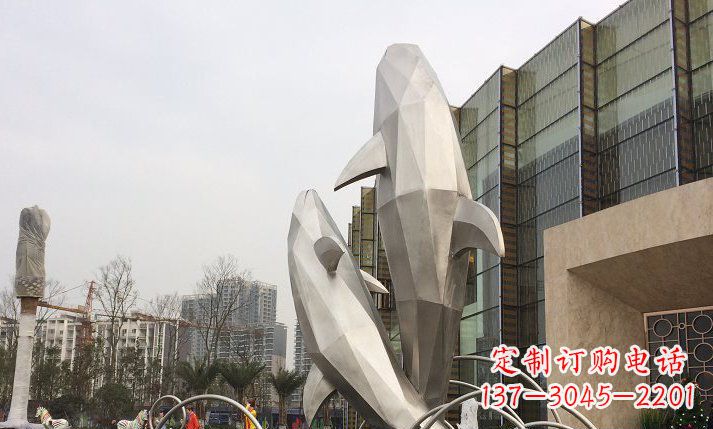 廊坊不锈钢海豚喷泉雕塑精美的海洋之美
