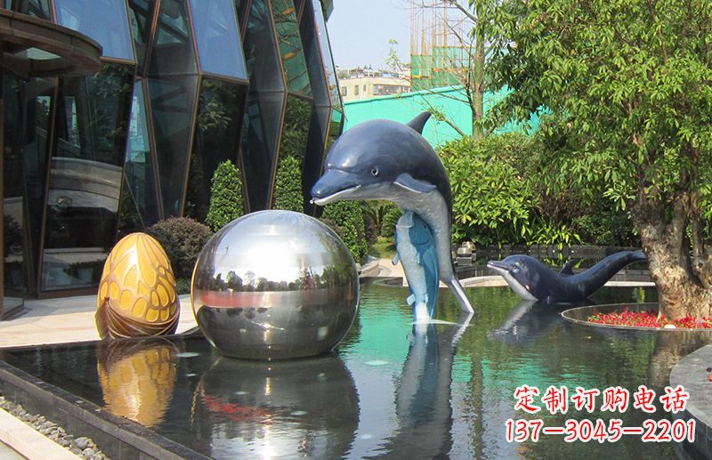廊坊不锈钢海豚景观雕塑创造精美绝伦的企业公园