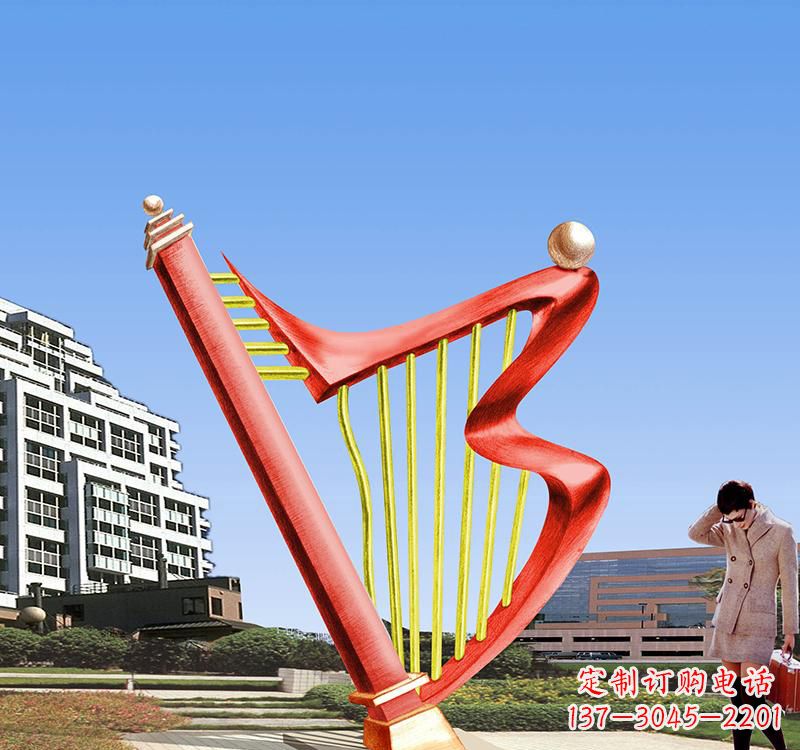 廊坊不锈钢竖琴雕塑把旋律汇聚成艺术精品