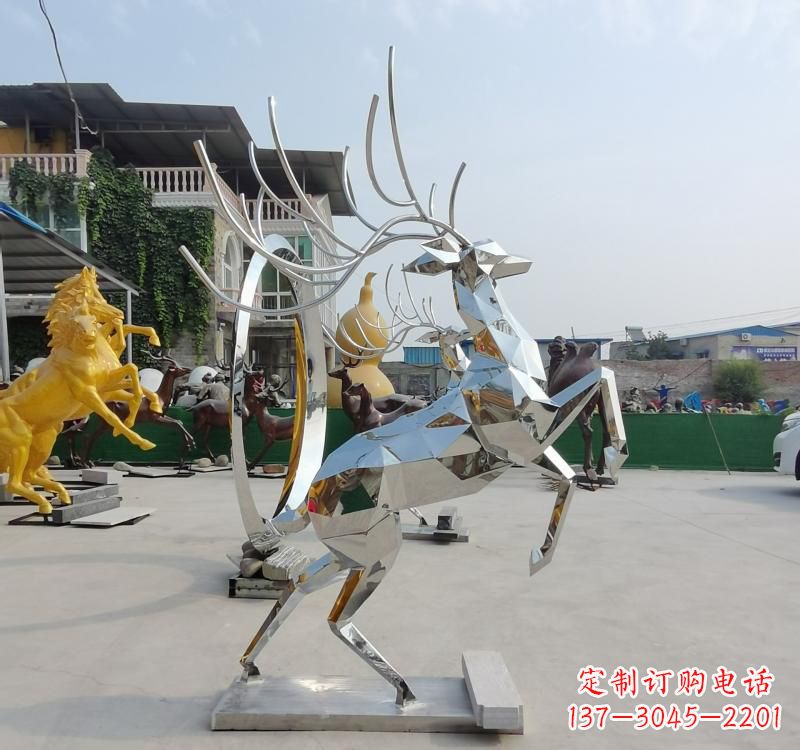 廊坊精美不锈钢镜面动物鹿雕塑