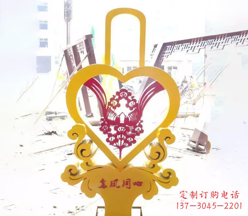 廊坊不锈钢龙凤同心雕塑精美雕刻传递着浓浓爱意