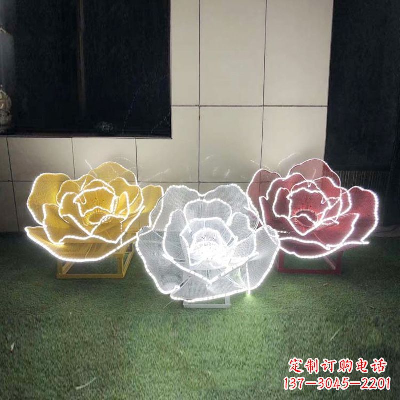 廊坊精美不锈钢玫瑰花灯光雕塑