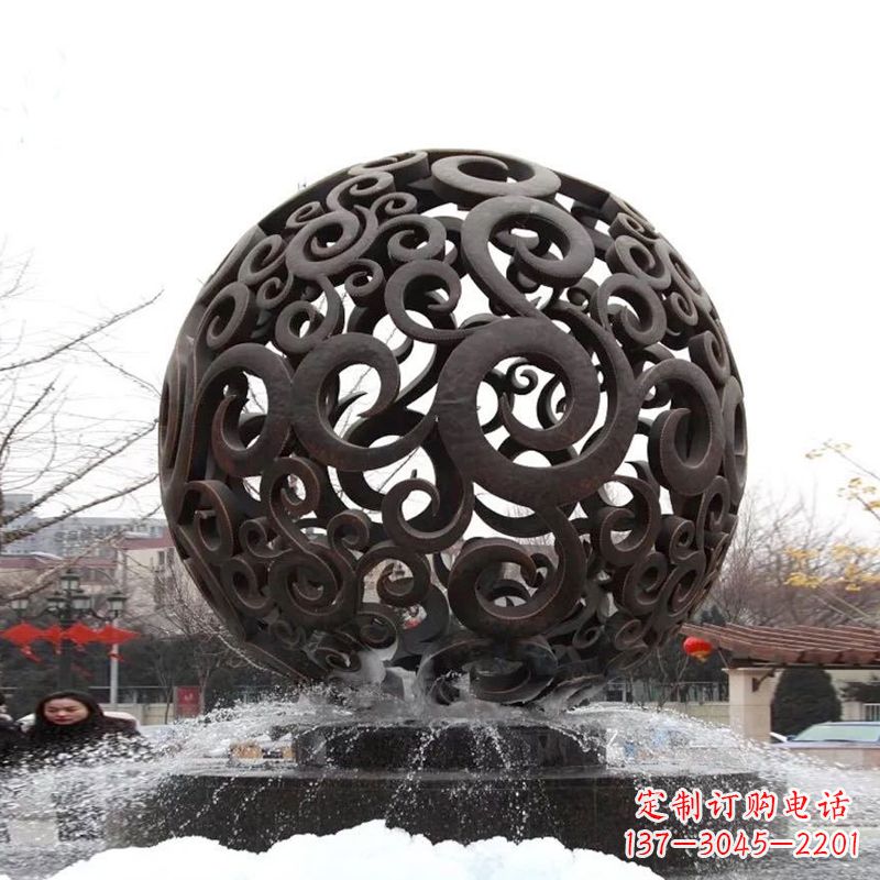 廊坊不锈钢镂空球水景喷泉雕塑
