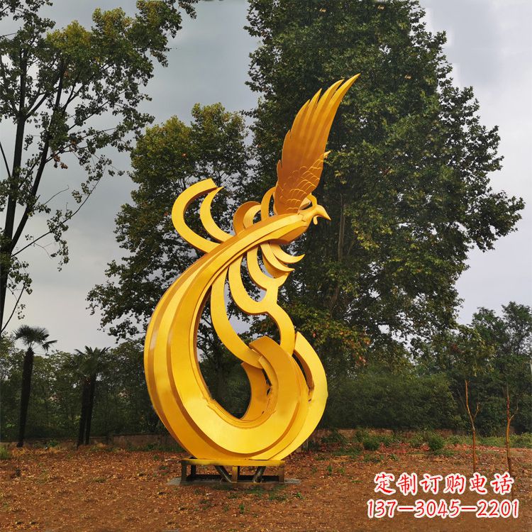 廊坊不锈钢凤凰雕塑黄金色园林之美