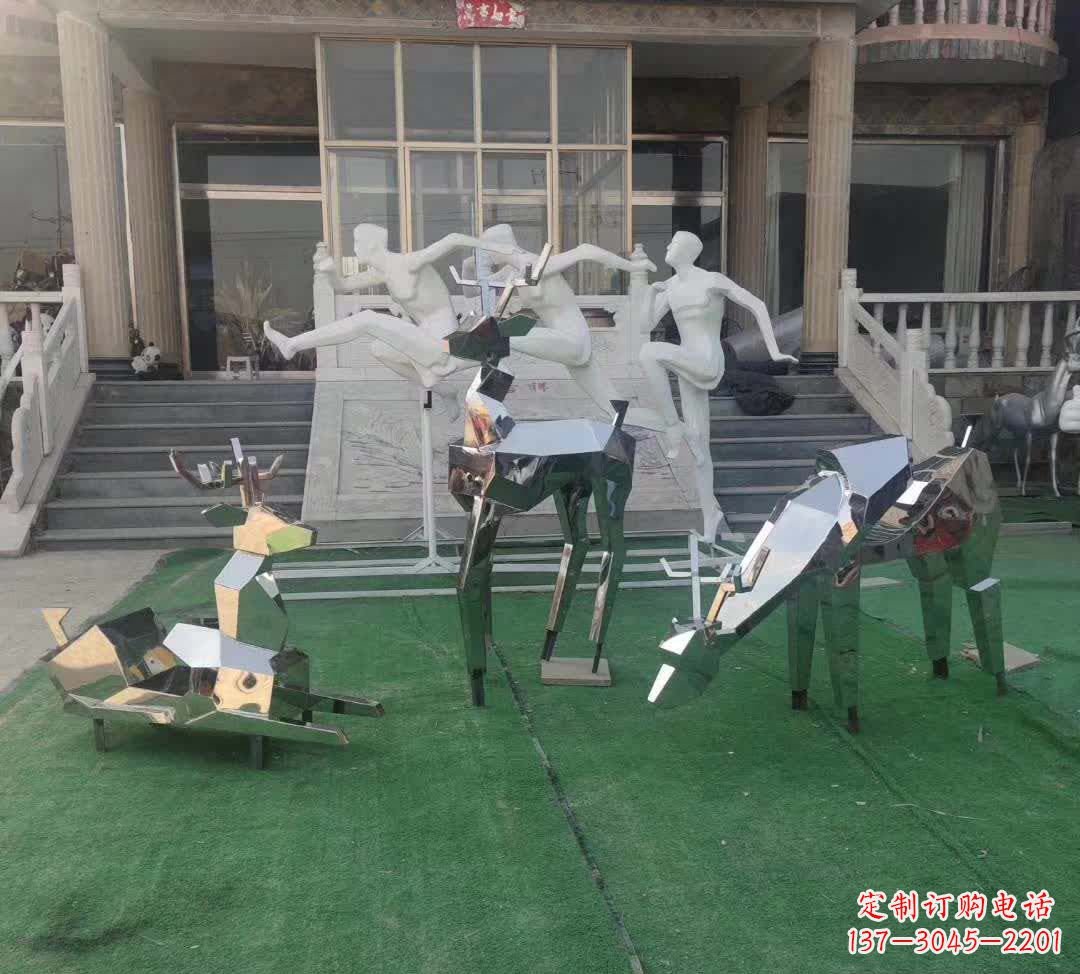 廊坊精美动物雕塑点缀不锈钢售楼部