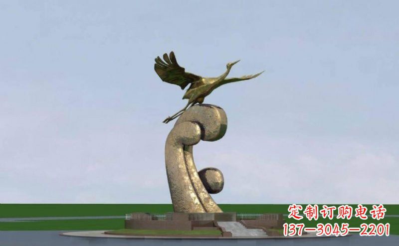 廊坊不锈钢仙鹤雕塑象征着美丽和宁静